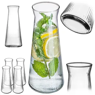 KADAX 4 x Glaskaraffe 1L, Wasserkaraffe aus robustem Glas, Spülmaschinenfeste Getränkekaraffe, Bleifreier Wasserkrug, Karaffe für Wasser, Saft, Limonade, Milch (Modell 2)