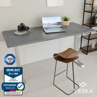 veska Höhenverstellbarer Schreibtisch (140 x 70 cm) - Sitz- & Stehpult - Bürotisch Elektrisch Höhenverstellbar mit Touchscreen & Stahlfüßen - Silber/Anthrazit dunkel