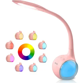 WILIT LED Schreibtischlampe Kinder, Schreibtischlampe Farbwechsel Nachttischlampe Kinder Mädchen, Nachttischlampe Touch Dimmbar mit 3 Helligkeitsstufen, Rosa