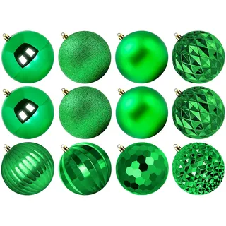 Benjia Weihnachtskugeln Groß Aussen, Extra Bruchsicheres Outdoor Draußen Draussen Kunststoff Weihnachtskugel Christbaumkugeln Kugeln Weihnachten (10cm/12STK, Grün)