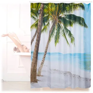 Relaxdays Duschvorhang Strand, Polyester, wasserabweisend, waschbar, Anti-Schimmel, Badewannenvorhang 180x180cm, bunt
