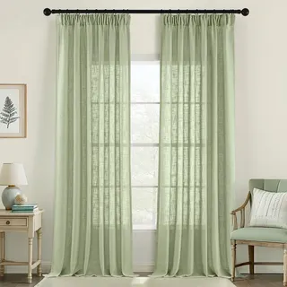 MIULEE Gardinen Vorhänge schlaufenschal Voile Vorhang Modern Leinenoptik Halbtransparent für Wohnzimmer Schlafzimmer Raumteiler Schiebevorhang 2er Set Stores Grün 260x140 cm