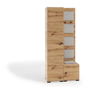 Garderobenschrank SC, Flurgarderobe 108 x 190 x 40,5 cm, Kompaktgarderobe mit 2 Türen, Flurgarderobe Schrank in Farbe ARTISAN - Braun