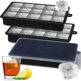 Sinnsally Eiswürfelform Silikon,3er-Pack Eiswürfelformen & Eiswürfelschalen,Eiswürfeln Kugel mit Deckel,Würfelform Eiskugelform Eiswürfelbehälter,Silikonform Eiswürfel Form (Schwarz)