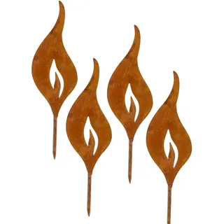Storm's Gartenzaubereien Rost Flammen - Kerzenflamme 18,5cm 4er Set Birkenstammdeko zu Weihnachten aus Edelrost