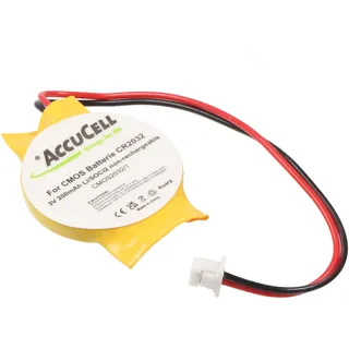 AccuCell CMOS Batterie CR2032 mit Stecker, Backup Lithium Batterie, Stecker 3x2,6mm, Molex-51021-2P-100 Stecker, Kabellänge 90mm