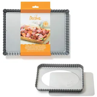 Decora 0070027 Tortenform mit beweglichem Boden, 32 x 22 x H 3,5 cm, Legierter Stahl, 150 Grams, Grau