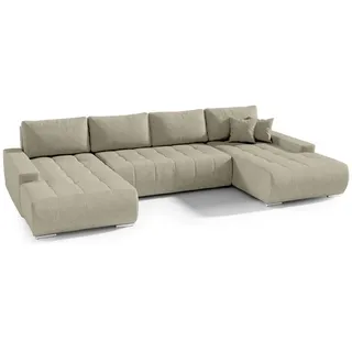 FEDVE Wohnlandschaft mit Schlaffunktion Dhaka U, Vanille , Beige , Textil , U-Form , 185x85x350 cm , Wohnzimmer, Sofas & Couches, Wohnlandschaften, Wohnlandschaften in U-Form