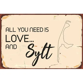 queence Metallbild »All you need is Sylt« Meer   Schriftzug   Sprüche   Sprüche & Texte   Strand 1 Stk. tlg. Stahlschild, Blechschild, Sprüche, Texte, witzig, Fernweh, Sylt, schwarz