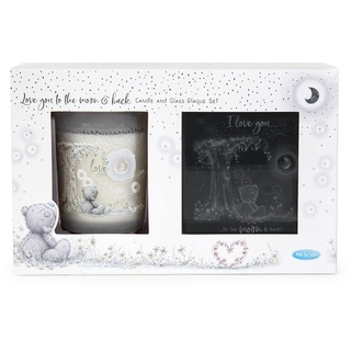 Me to You Tatty Teddy "Love You To The Moon And Back" Kerzen- und Wandschild, Geschenk-Set, offizielle Kollektion, blau, grau