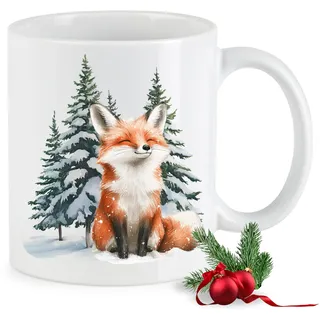 GRAZDesign Weihnachtstasse Fuchs Winter Becher Keramik 330ml Geschenk zur Weihnachten