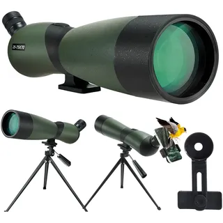 25-75X Spektiv, Teleskope-Wasserdichtes Zielfernrohr mit BAK4 Prisma Stativ Telefon Adapter Tragetasche, für Zielschießen Vogelbeobachtung Wildtiere, Mond