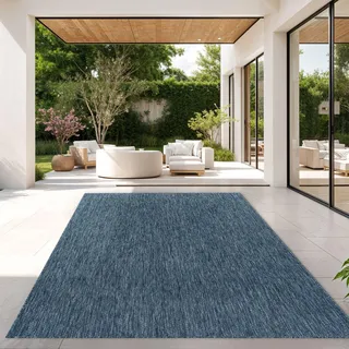 TT Home Teppich Für Outdoor Wetterfest Küchenteppich Balkon Terrasse Unifarbenes Design Modern Größe 240x340 cm - Blau