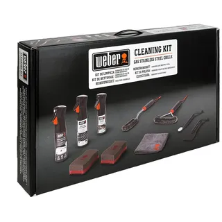 Weber Reinigungsset für Edelstahl-Grills, enthält: 3X Grillbürsten, Grillrost- & Edelstahl-Reiniger (jeweils 300ml), Non-Stick Spray 200ml, Mikrofasertuch, Schaber, 2 Reinigungsschwämme (18284)