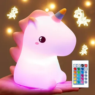 One Fire Nachtlicht Kinder, 16 Farben 5 Helligkeit Unicorn Nachtlicht Baby Stilllicht, 1200Mah Nachttischlampe Kinder, Einhorn Geschenke FüR Mädchen,Babyzimmer Deko Kawaii Deko,Baby Geschenk Mädchen 3-7 Jahre
