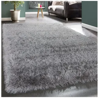 Paco Home Hochflor-Teppich »Glamour 300« rechteckig 70 mm Höhe Uni Farben, mit weichem Glanz Garn, auch als Läufer erhältlich, grau