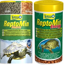 Tetra ReptoMin Menu Schildkröten-Futter, abwechslungsreiches 3in1 Futter mit Pellets, Krill und Shrimps für Wasserschildkröten, 250 ml Dose & ReptoMin Energy Schildkröten-Futter, 250 ml Dose