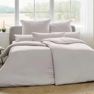 ESTELLA Jersey Bettwäsche Set, 135x200 cm + 80x80 cm, Silber | 100% Baumwolle, trocknerfest, bügelfrei, Mako Interlock Jersey, Deutsche Markenqualität, Garantie Reißverschluss