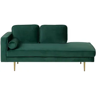 Chaiselongue Samt grün links goldenes Gestell mit Nackenrolle modern Miramas