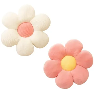 2 Stück Blumenbodenkissen, Ästhetische Kuschelkissen als Zimmerdeko für Mädchen, Süße Deko & Sitzkissen für Kinderzimmer, Mädchenzimmer, Teenager-Room, Schlafzimmer, Sofa und Boden (Rosa & Weiß)