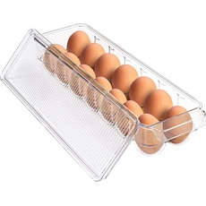 KICHLY Eierbehälter für kühlschrank -Eierbox mit 14 Fächern, Deckel und Griff, Kunststoff Eier Aufbewahrungsbox, Eierhalter Kühlschrank, Eier Aufbewahrung (1er-Pack)