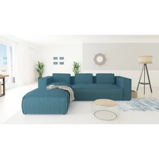 S-STYLE MÖBEL - Modernes Ecksofa Bello aus Türkis Cord mit Ottomane links und weichem Sitz, B/T/H: 262 cm / 176 cm / 64 cm - Türkis
