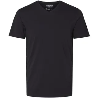 Herren Selected V-Ausschnitt T-Shirt | Einfarbiges Basic Kurzarm Shirt SLHNEWPIMA | Stretch Baumwolle, Farben:Schwarz, Größe:XXL