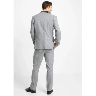 Anzug 3-teilig BONPRIX, Herren, Gr. 54, N-Gr, grau (hellgrau meliert), Web, Obermaterial: 64% Polyester, 34% Viskose, 2% Elasthan. Futter: 100% Polyester, meliert, festlich, regular fit, Anzüge Anzug 3-teilig, Regular Fit, mit Gürtelschlaufen, melierte Optik
