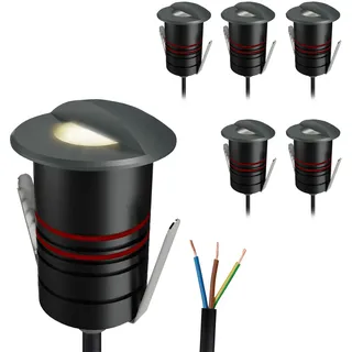SSC-LUXon JAVO 6er Set Boden Einbaustrahler Aussen IP67 warmweißes Licht Ø 47mm - dunkelgraue Wegleuchte 230V seitliches Licht