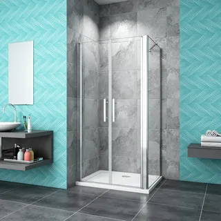 eckdusche Doppeltür 90x90x195cm Eckig-kabine Duschabtrennung Pendeltür Duschtür 6mm NANO Glas Ohne Duschtasse - Transparent