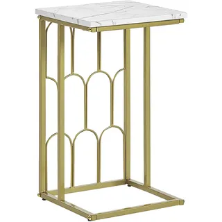 Beliani Beistelltisch Mamor Optik / Gold Metall 30 x 30 cm quadratisch Füße Couchtisch Matt Modern - Weiß, Gold