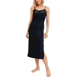 CALIDA Elegant Dreams Nachthemd Damen, mit Spaghettiträger, spitzenverzierter V-Ausschnitt, weich, L: 125cm Dark Lapis Blue 36-38
