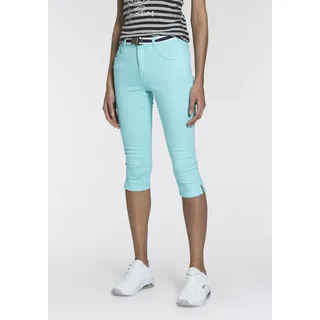 Caprijeans KANGAROOS "CAPRI-JEANS mit Gürtel", Damen, Gr. 44, N-Gr, grün (mint), Denim/Jeans, Obermaterial: 36% Baumwolle, 36% Viskose, 26% Polyester, 2% Elasthan, Basic, skinny fit 3/4-Länge, Jeans Caprijeans, Skinny Fit, mit Schlitz, normale Leibhöhe
