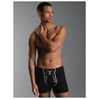 Boxer TRIGEMA "TRIGEMA Pants mit Hirsch", Herren, Gr. S, 1 Stk., schwarz, 95% Baumwolle, 5% Elastan, Unterhosen Boxer