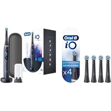 Oral-B iO Series 8 Elektrische Zahnbürste, black onyx & iO Ultimative Reinigung Aufsteckbürsten für elektrische Zahnbürste, 4 Stück, ultimative Zahnreinigung mit iO Technologie, schwarz
