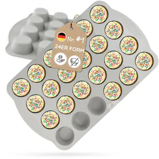 Backefix Silikon Muffinblech 24er – Muffin Backform für kleine Muffins, Mini Muffinform ohne Papierförmchen aus Platin-Silikon, extra Wandstärke gegen Ausbeulen, formstabil, BPA- & PFAS-frei