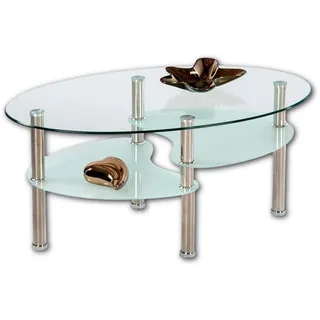 Stella Trading WAVE Couchtisch Glas mit Metall Gestell - geräumiger Glastisch mit Glasablagen für Ihren Wohnbereich - 90 x 41 x 55 cm (B/H/T)
