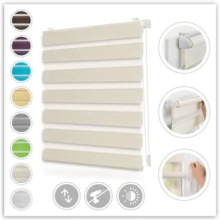 LICHTBLICK ORIGINAL Doppelrollo "Duo Rollo Klemmfix" Lichtschutz ohne Bohren freihängend Seitenzugrollo, Montage mit beiliegendem, verstellbarem Klemmträger, naturfarben, weiß