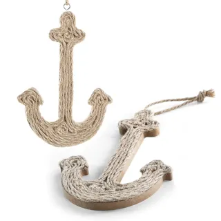 Logbuch-Verlag 2 Ankeranhänger aus Kork & Jute - natürliche Maritime Deko 18 cm Anker mit Schnur zum Aufhängen Natur