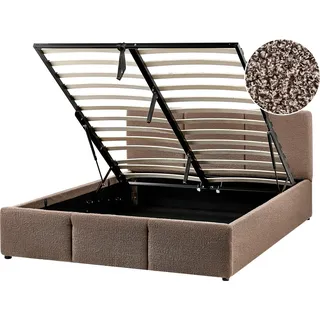 BELIANI Bett mit Bettkasten Taupe Bouclé Gepolstert 140 x 200 cm Lattenrost Hochklappbar Hohes Kopfteil Modern Schlafzimmer Möbel Ausstattung - Beige