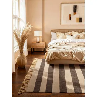 HANSE HOME Playa natur, weiß, schwarz, B:120cm H:6mm L:170cm, Jute, Teppiche, Teppich, Jute, Handgemacht, Naturteppich, Wohnzimmer, Läufer, Fransen,