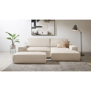 OTTO home Polsterecke "SHERWOOD XXL tief, L-Form, Schlaffunktion, Bigsofa, Cord, Leinenoptik" stellbar zum Schlafsofa (Krokodilverbinder), Cord, Leinenoptik, hellbeige