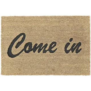 Relaxdays Fußmatte Kokos, Come in Schriftzug, Fußabtreter 40x60 cm, wetterfest, Türvorleger innen & außen, Natur/schwarz