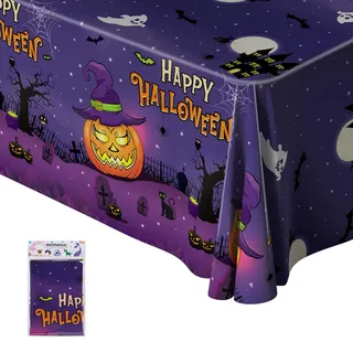 Halloween Tischdecke - 1PC Halloween Tischdecke 137 x 274 cm Halloween Party Tischdecke Lila Rechteckig Wasserdicht Tischdecke Kinder Kürbis Tischdecke Halloween Geburtstag