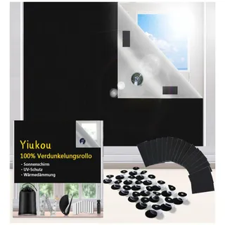 Yiukou100% Verdunkelungsrollo 200 x 145 cm | 420D Oxford-Gewebe | Tragbares Verdunkelungsrollo zum Aufkleben auf Fenster Jeder Größe und Form |18 Saugnäpfe,18 Edelstahlfolien | Einfach Anzubringen