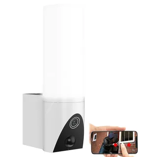 VisorTech Aussenleuchte mit Kamera: LED-Außenwandleuchte & WLAN-2K-Kamera, PIR, Nachtsicht, App, weiß (Außenlampe mit WLAN, Wandleuchte mit, Cam)