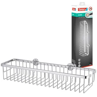 Tesa ALUXX Duschkorb ohne Bohren, extra breit (45cm), Aluminium, verchromt, rostfrei, inkl. Klebelösung, 125 mm x 450 mm x 92 mm