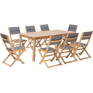 BELIANI Gartenmöbel Set 9-Teilig Hellbraun Akazienholz Ausziehtisch Rechteckig 180/240x100 cm mit 8 Stühlen Modern Terrasse Outdoor Möbel Ausstattung - Braun, Grau