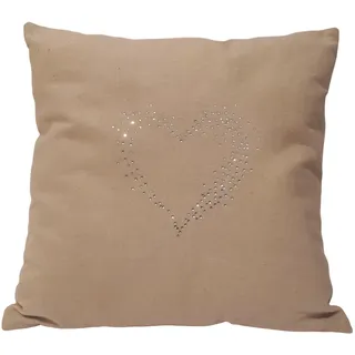 Pandecor Kissen aus Stoff beige mit Strass Herz 40 x 40 cm