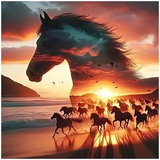 GLIDIAM 40x40cm Diamond Painting Pferde Galopp, Diamant Malerei Bilder Tiere Sonnenuntergang, DIY Full Drill Basteln Erwachsene, Mosaik Stickerei Kreuzstich Geschenk für Wanddeko Wohnzimmer